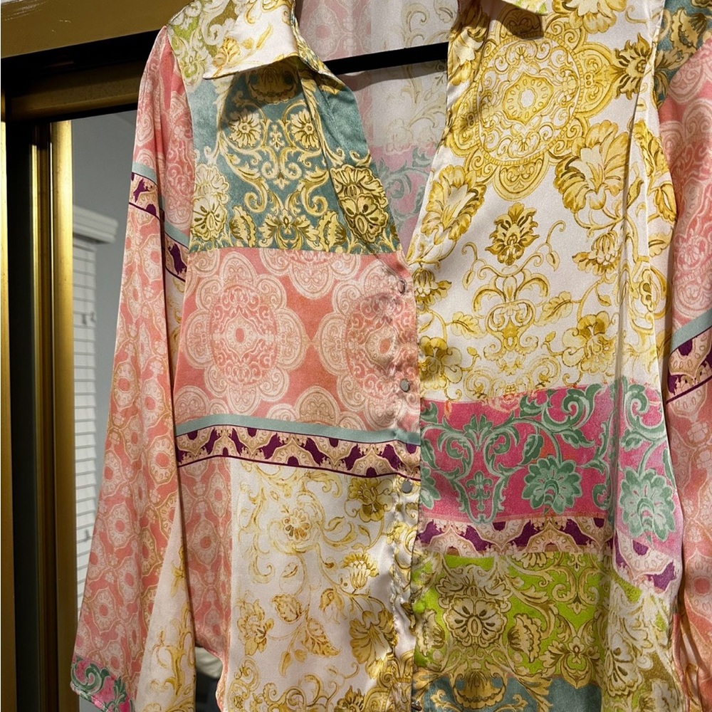 Zara Patchwork Button-Up blouse